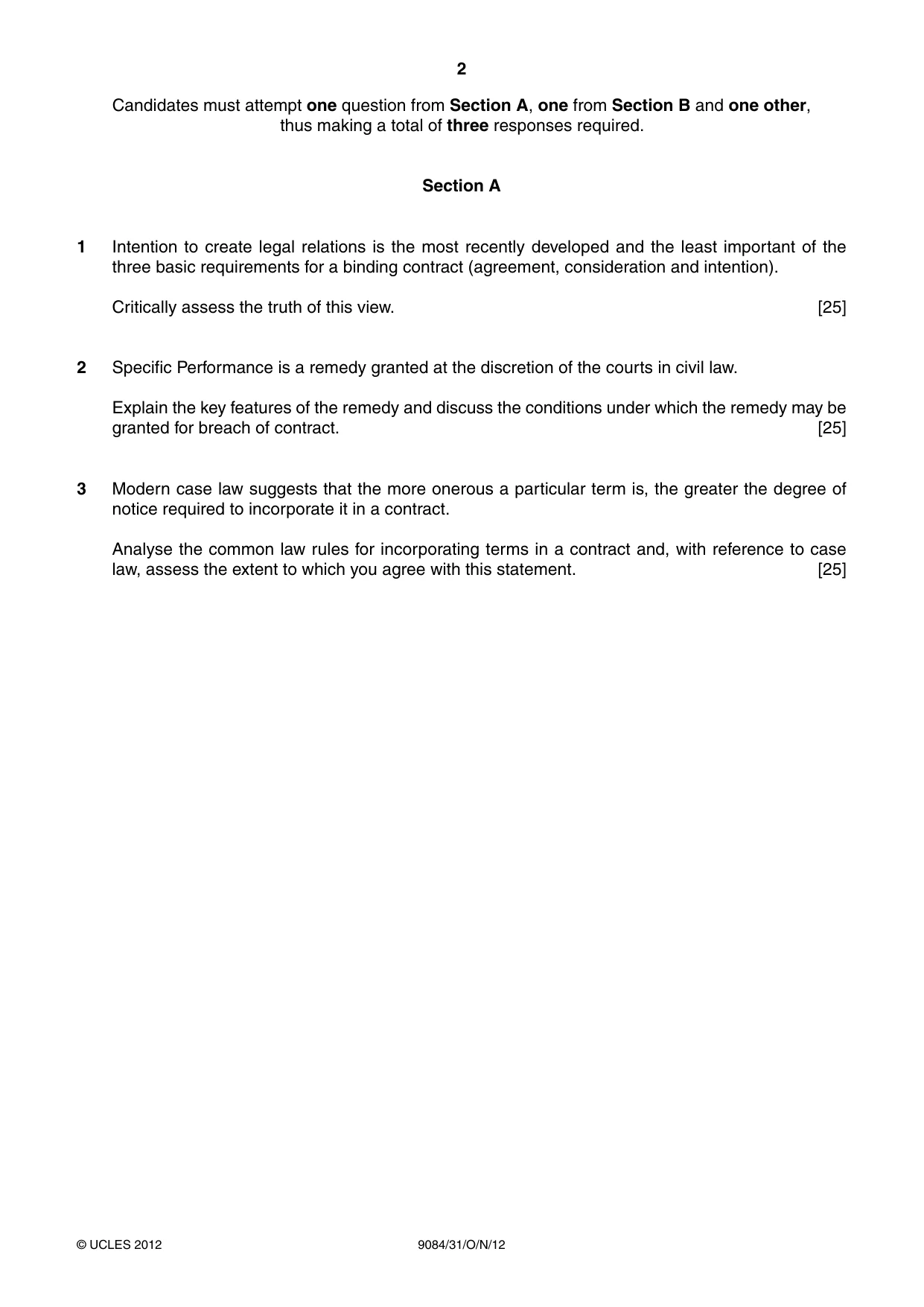 Cambridge A Level Law 9084 2012 Oct/Nov Paper 3 · Variant 1 question paper, page 2 of 4