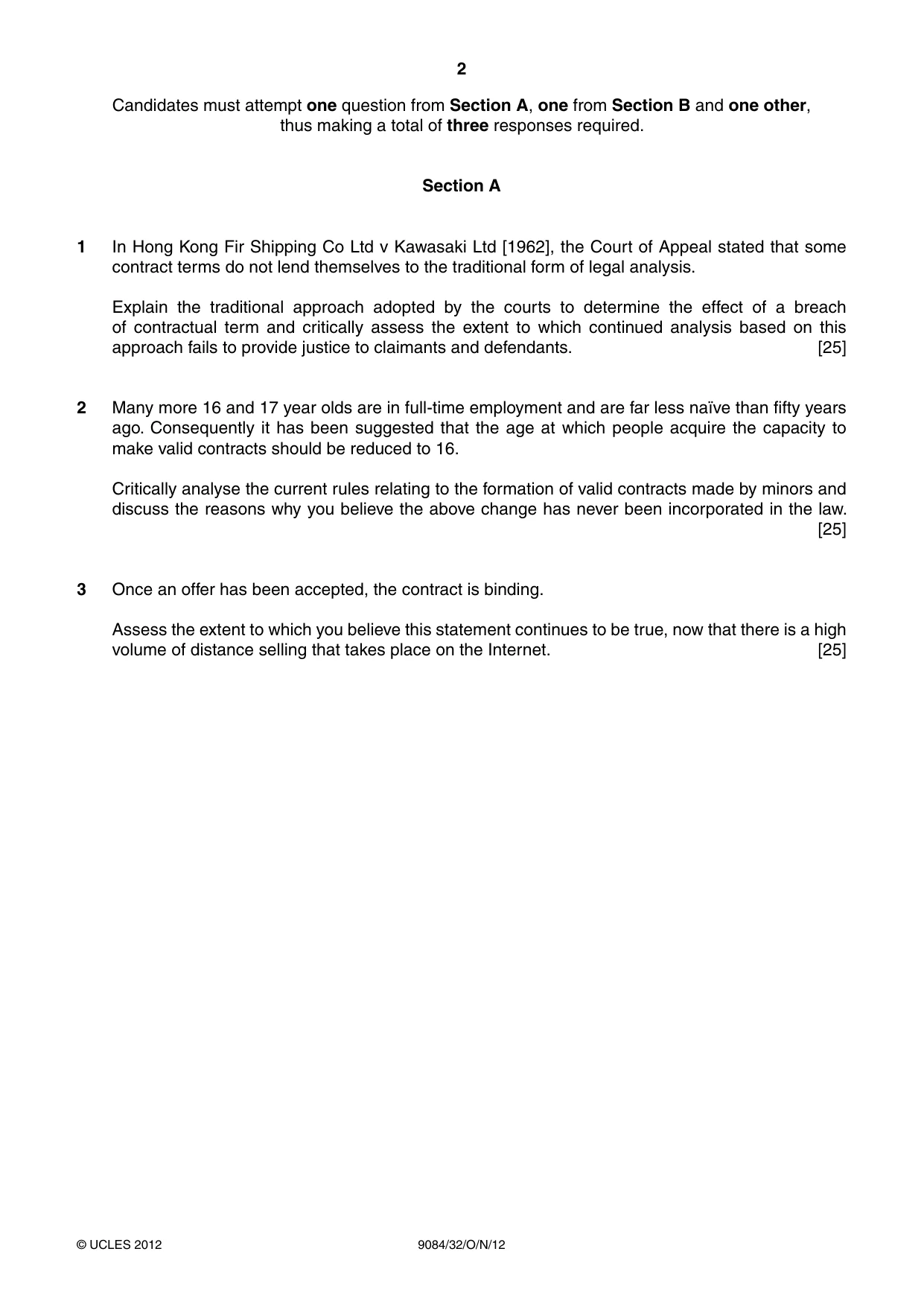 Cambridge A Level Law 9084 2012 Oct/Nov Paper 3 · Variant 2 question paper, page 2 of 4