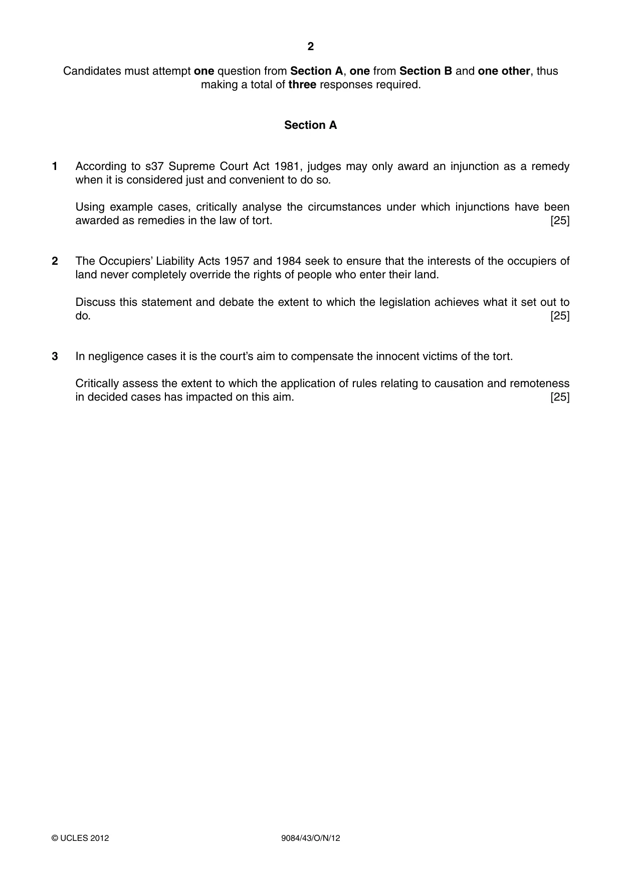 Cambridge A Level Law 9084 2012 Oct/Nov Paper 4 · Variant 3 question paper, page 2 of 4