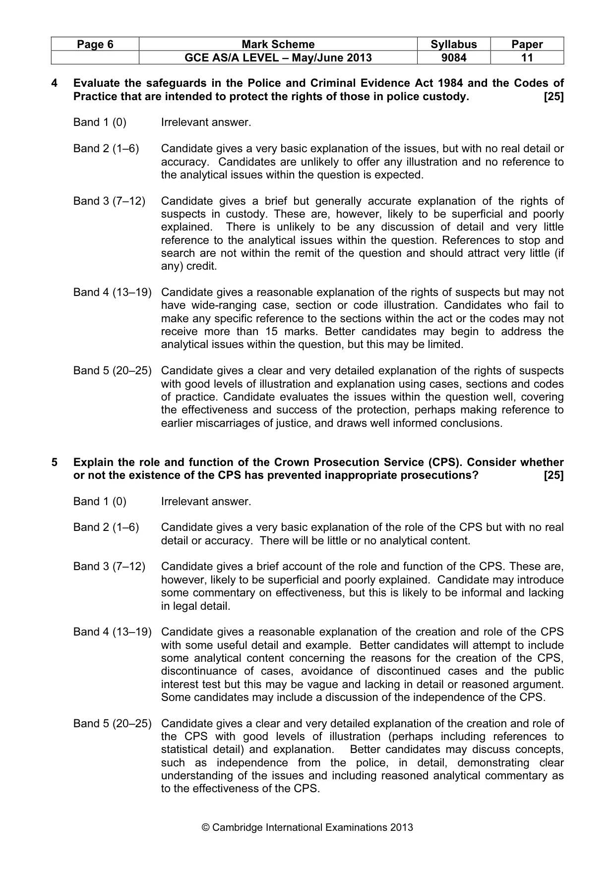 Mark scheme, page 6 of 7
