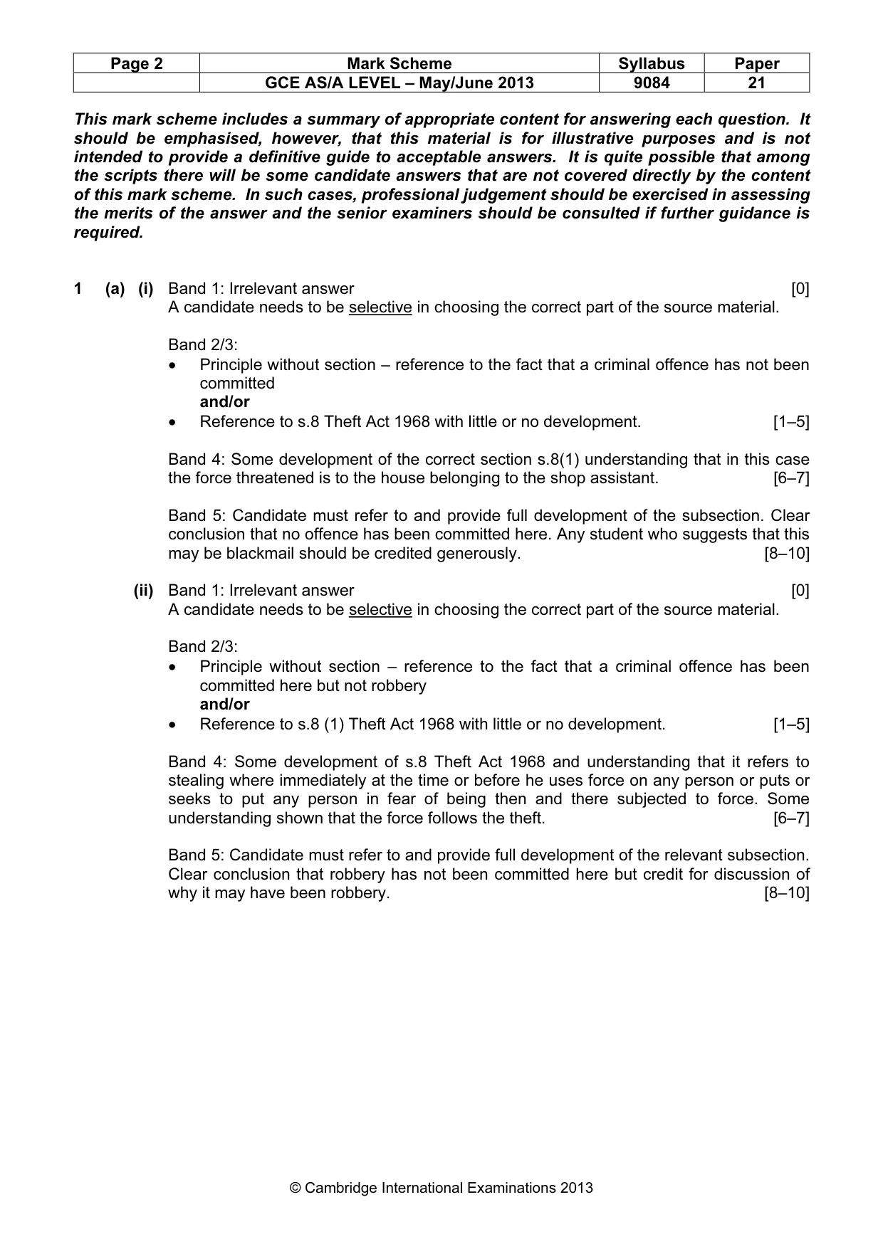 Mark scheme, page 2 of 4