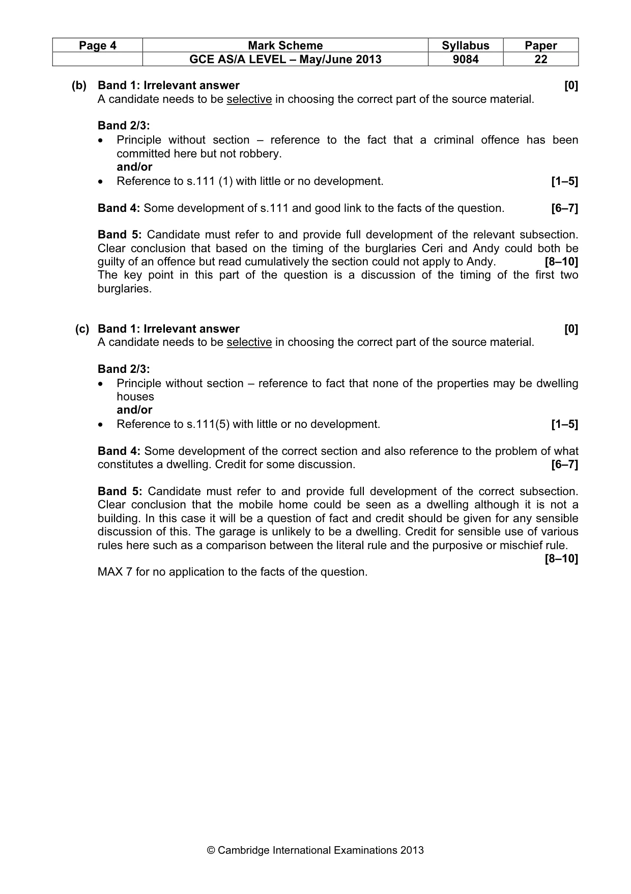 Mark scheme, page 4 of 5