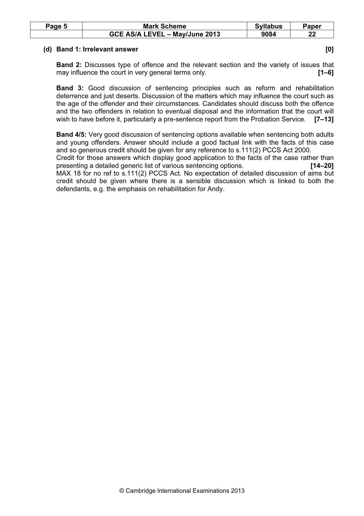 Mark scheme, page 5 of 5
