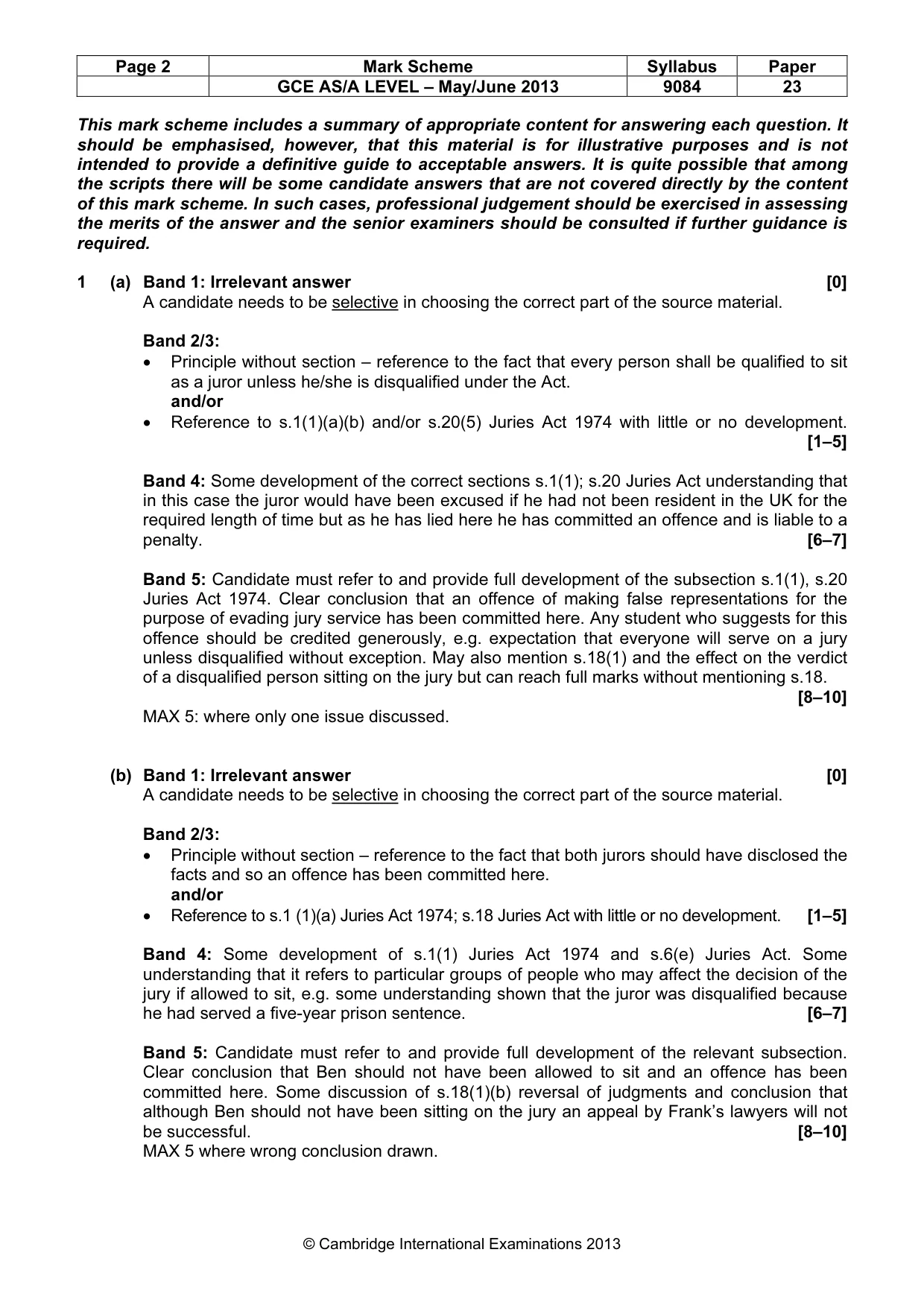 Mark scheme, page 2 of 5