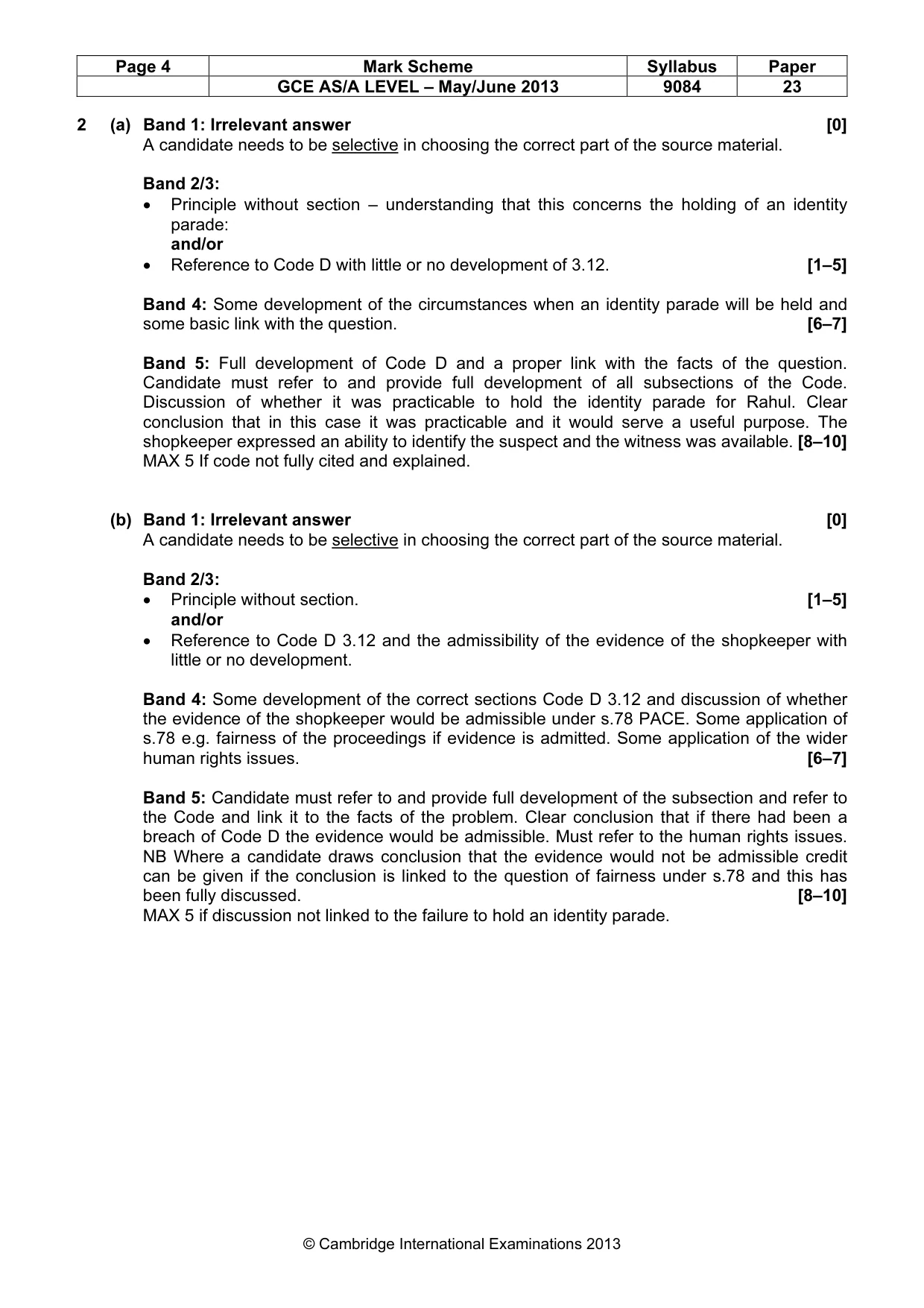 Mark scheme, page 4 of 5
