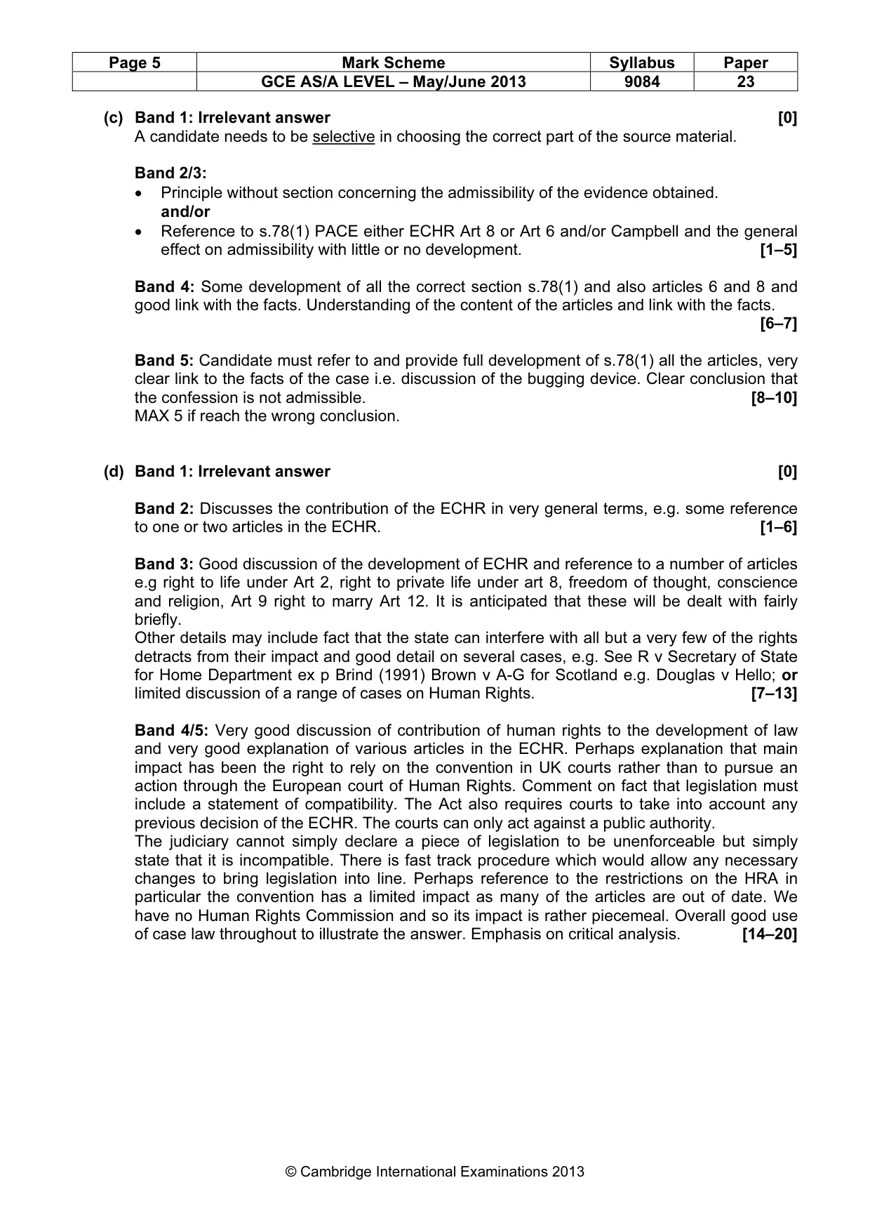 Mark scheme, page 5 of 5