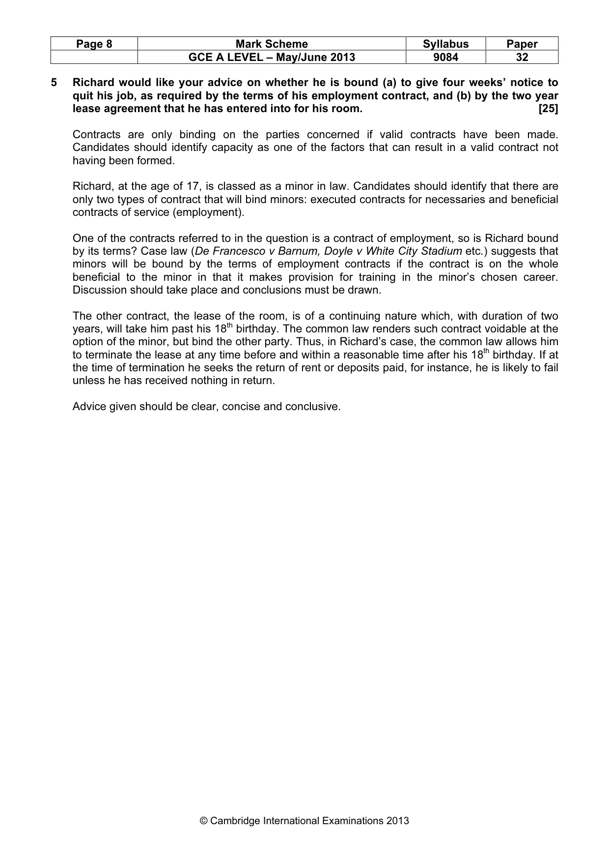Mark scheme, page 8 of 9