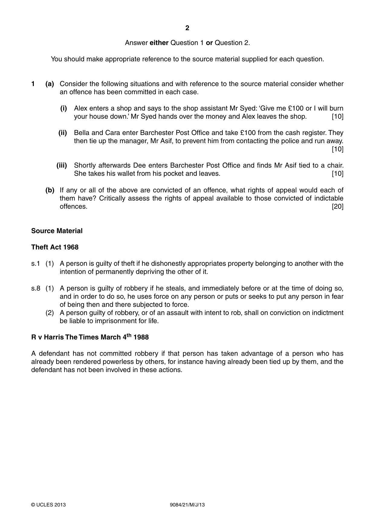 Cambridge A Level Law 9084 2013 May/June Paper 2 · Variant 1 question paper, page 2 of 4