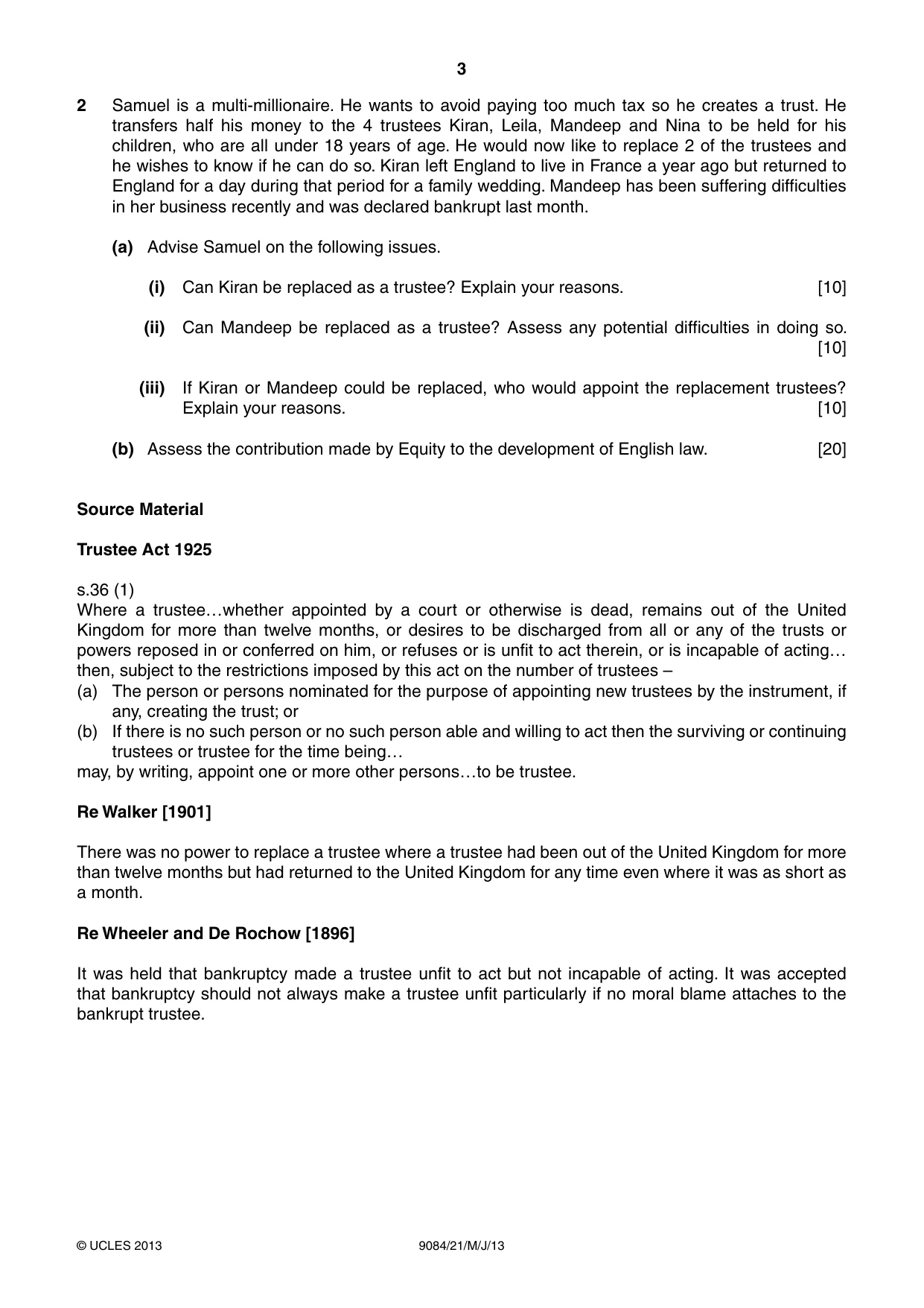 Cambridge A Level Law 9084 2013 May/June Paper 2 · Variant 1 question paper, page 3 of 4
