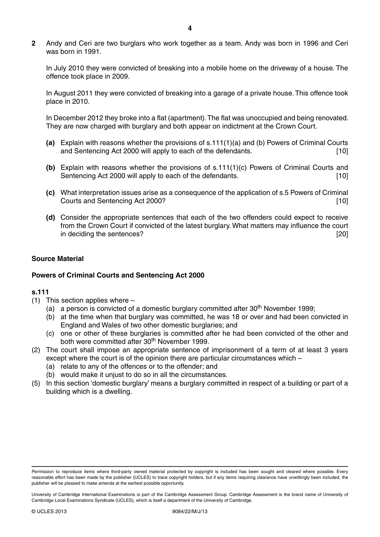 Cambridge A Level Law 9084 2013 May/June Paper 2 · Variant 2 question paper, page 4 of 4
