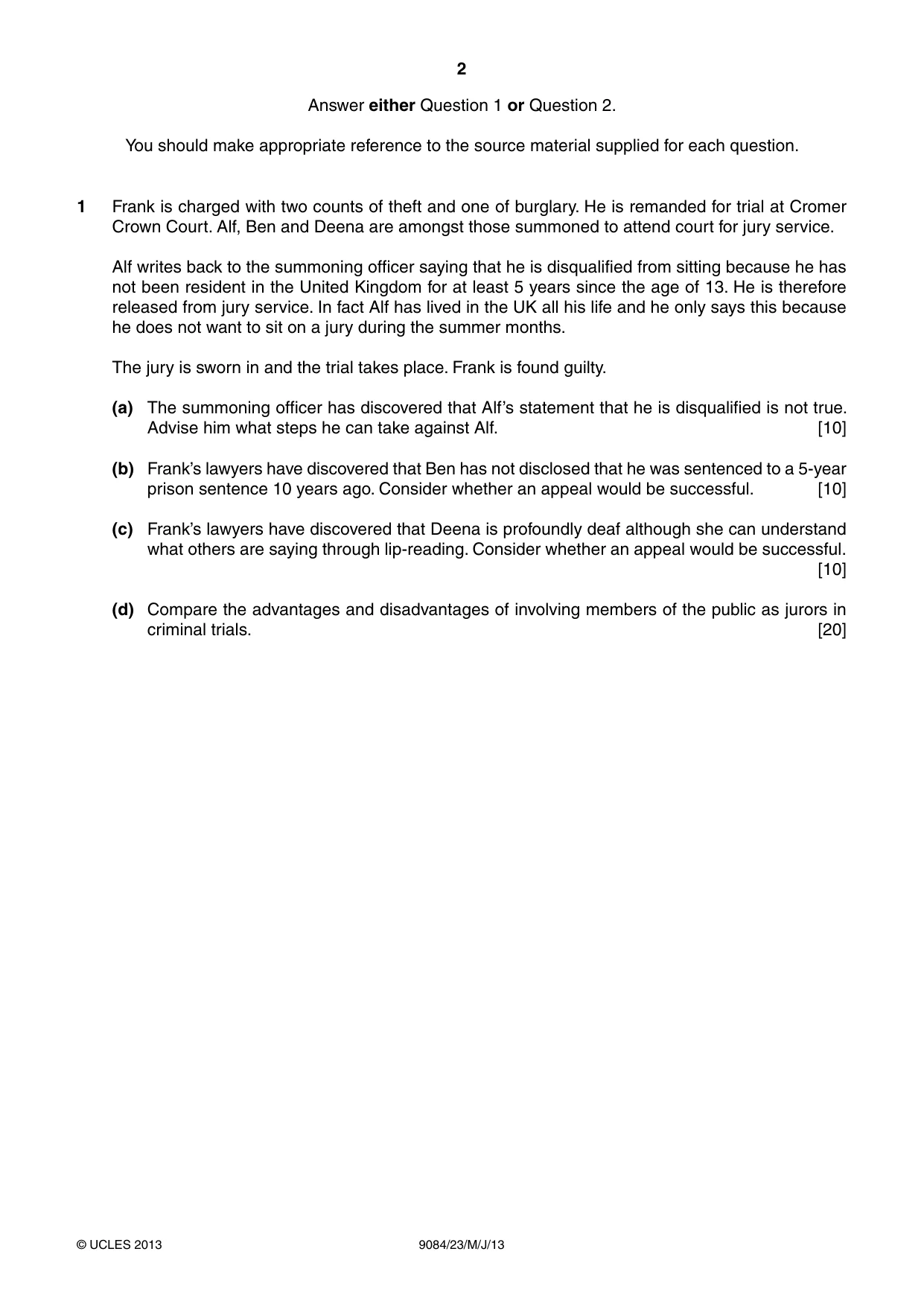 Cambridge A Level Law 9084 2013 May/June Paper 2 · Variant 3 question paper, page 2 of 8