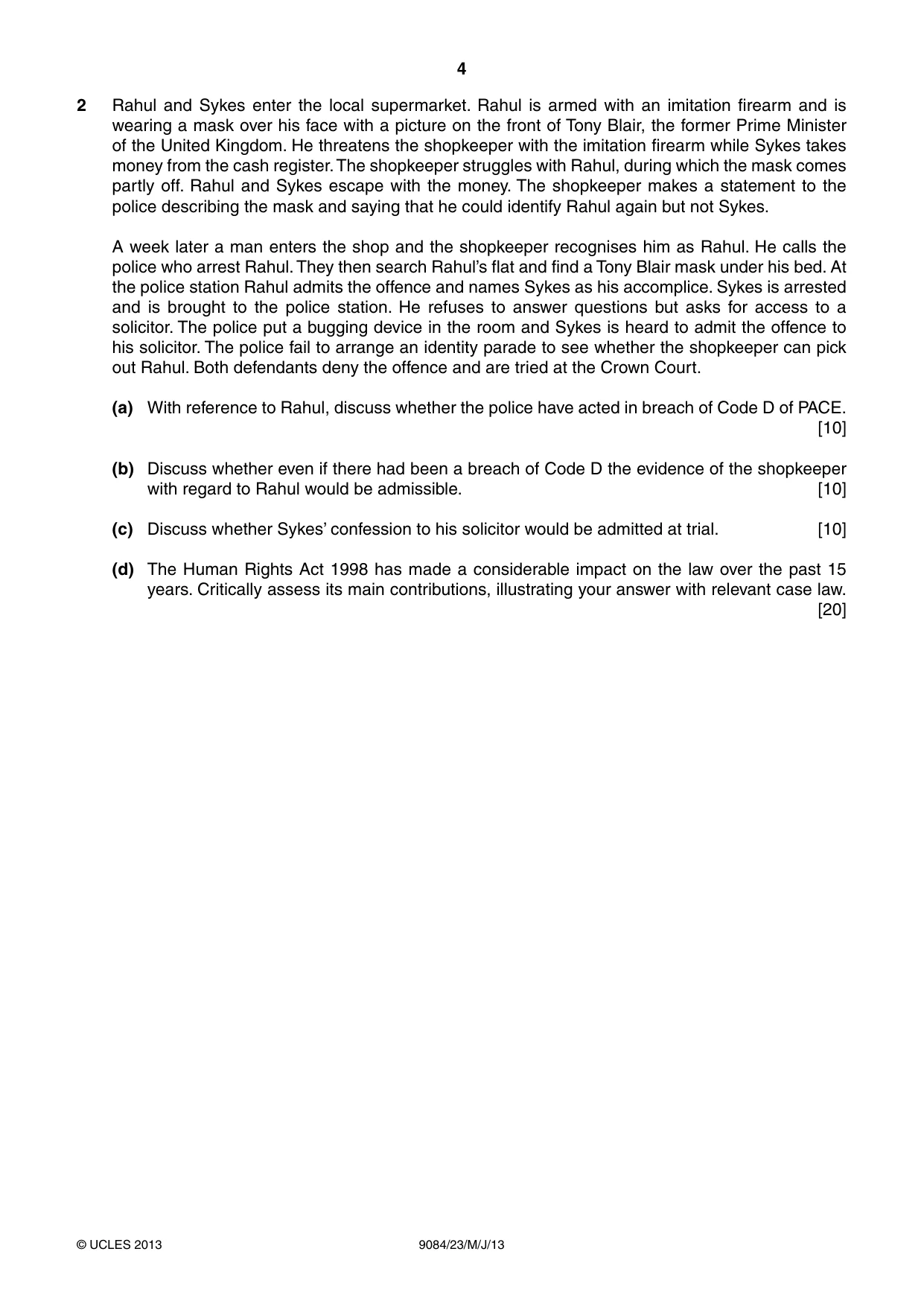 Cambridge A Level Law 9084 2013 May/June Paper 2 · Variant 3 question paper, page 4 of 8
