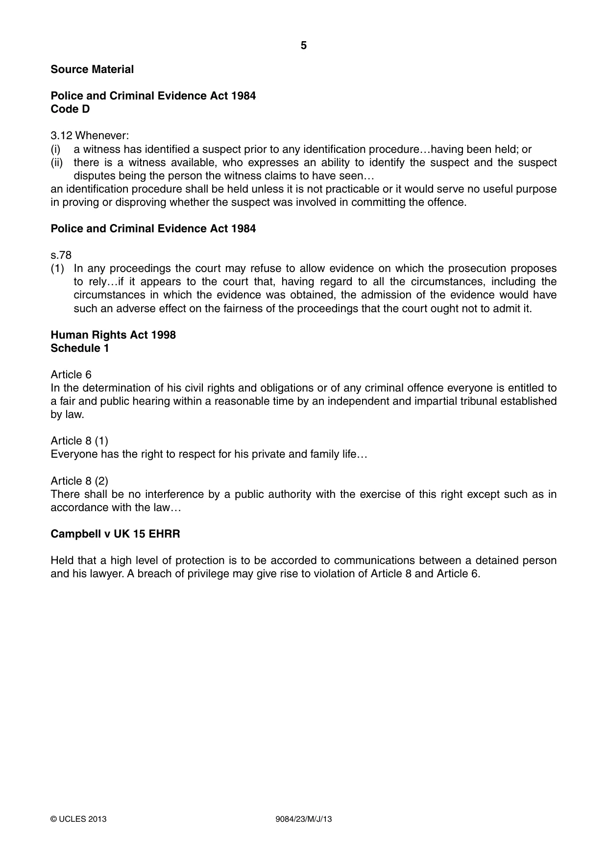 Cambridge A Level Law 9084 2013 May/June Paper 2 · Variant 3 question paper, page 5 of 8