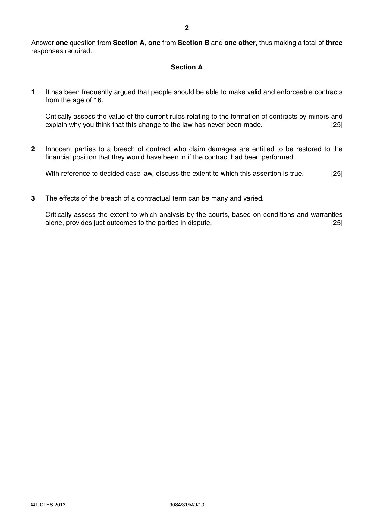 Cambridge A Level Law 9084 2013 May/June Paper 3 · Variant 1 question paper, page 2 of 4
