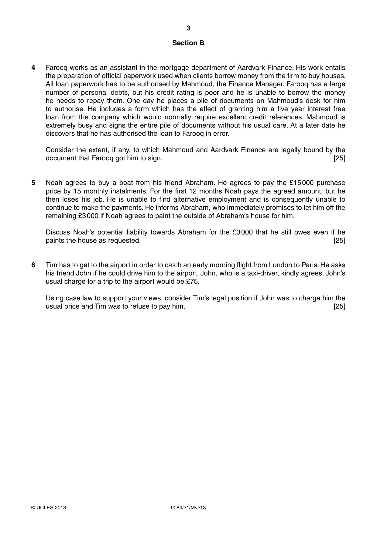 Cambridge A Level Law 9084 2013 May/June Paper 3 · Variant 1 question paper, page 3 of 4