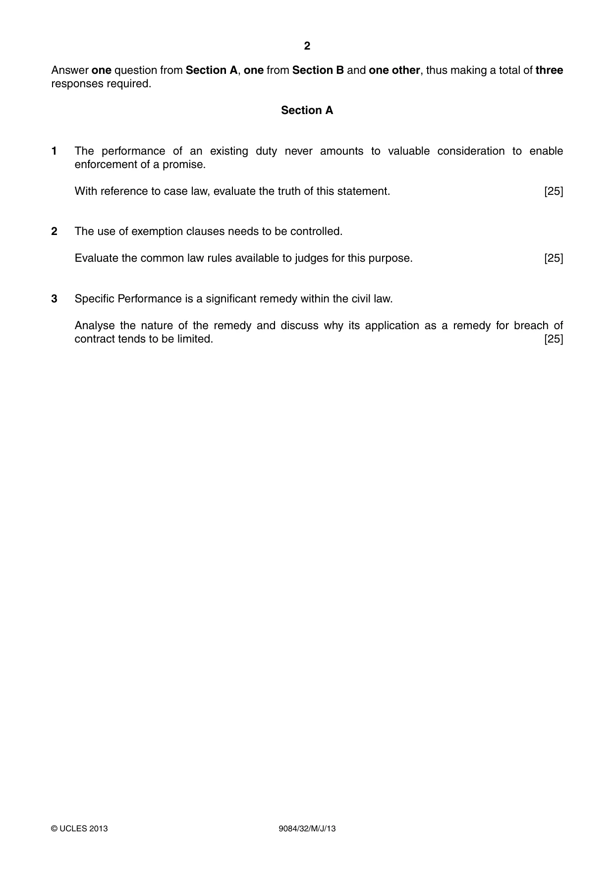 Cambridge A Level Law 9084 2013 May/June Paper 3 · Variant 2 question paper, page 2 of 4