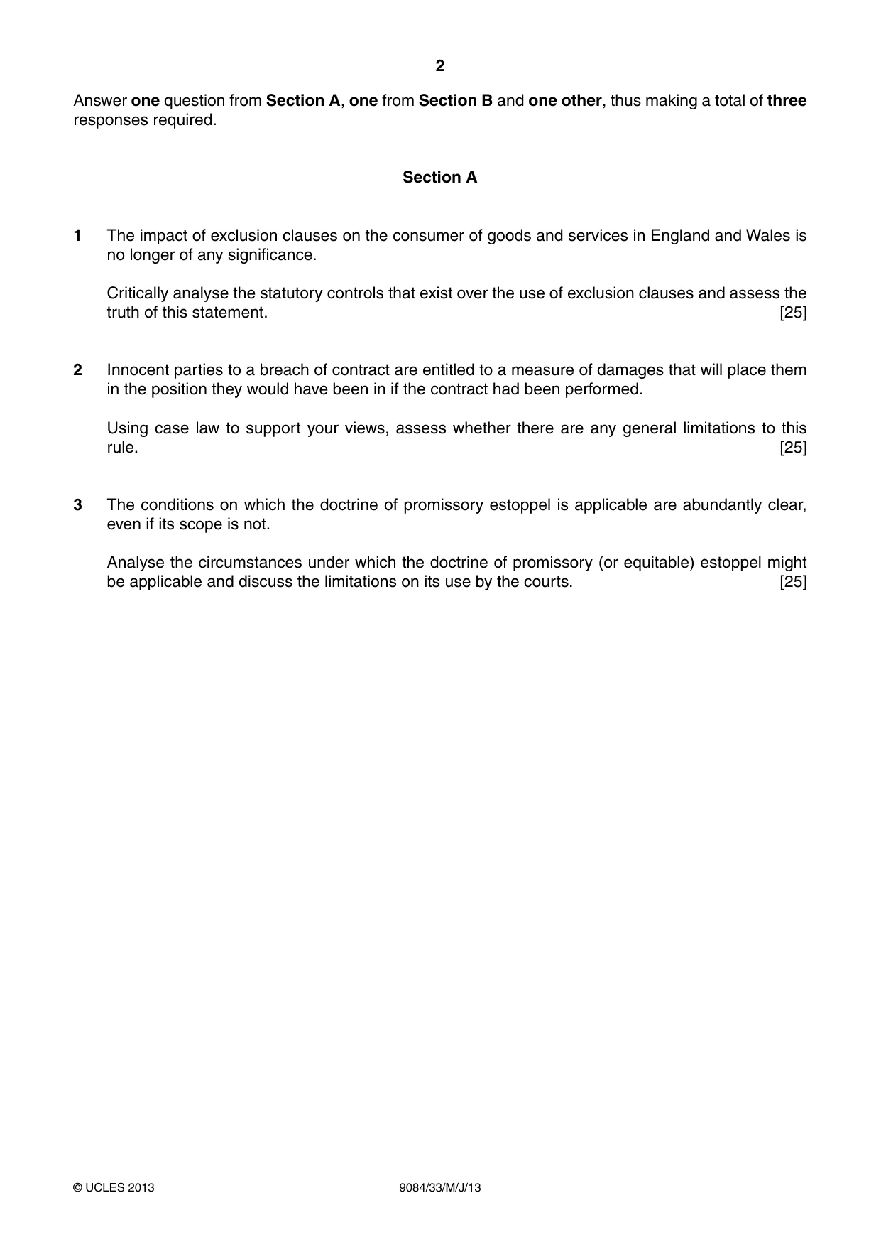 Cambridge A Level Law 9084 2013 May/June Paper 3 · Variant 3 question paper, page 2 of 4