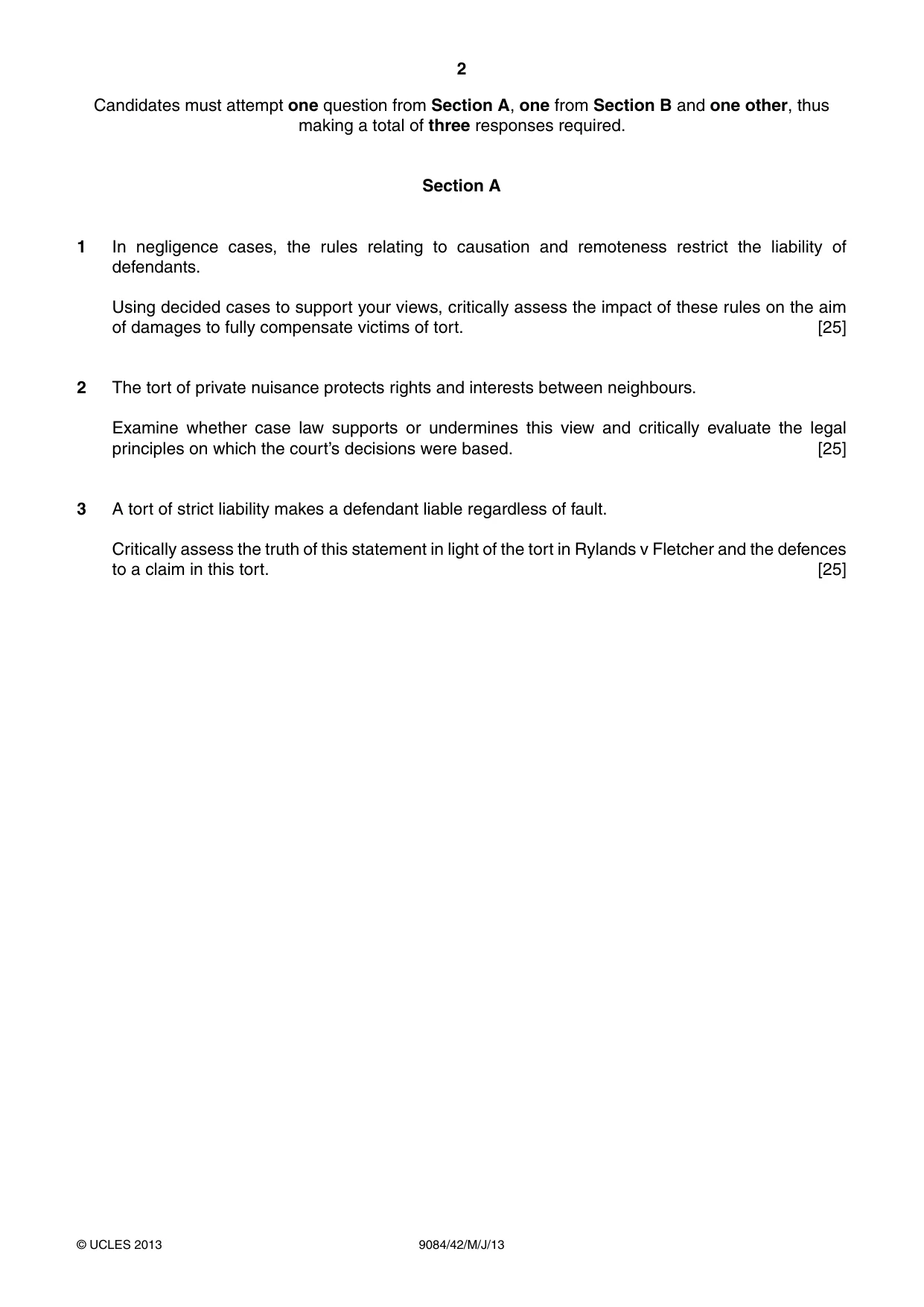 Cambridge A Level Law 9084 2013 May/June Paper 4 · Variant 2 question paper, page 2 of 4