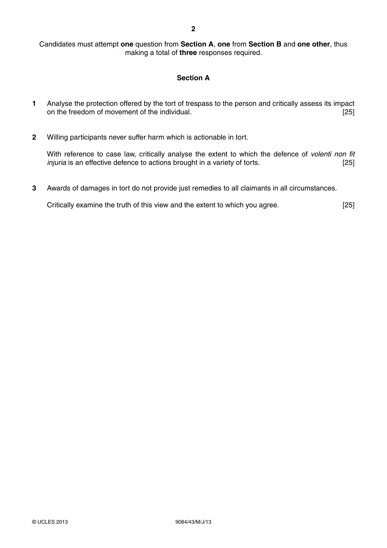 Cambridge A Level Law 9084 2013 May/June Paper 4 · Variant 3 question paper, page 2 of 4
