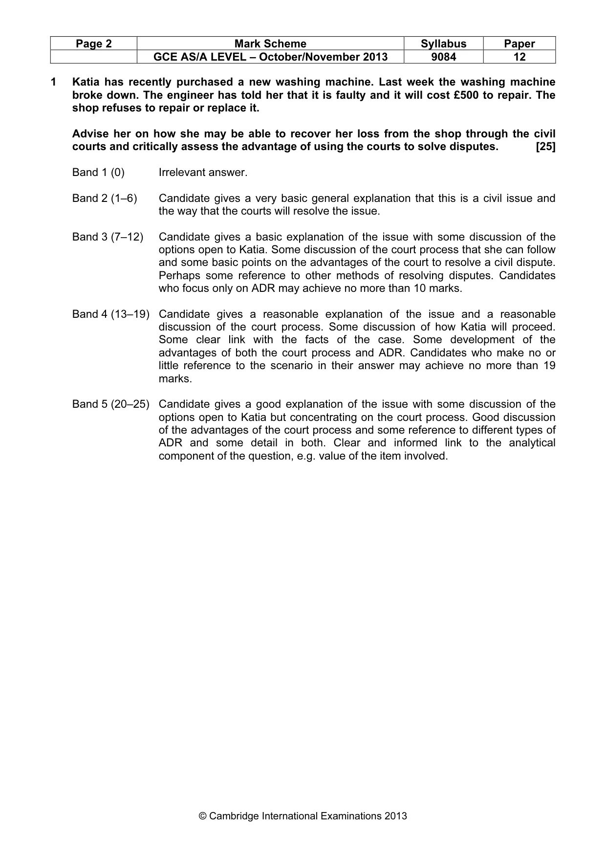 Mark scheme, page 2 of 5