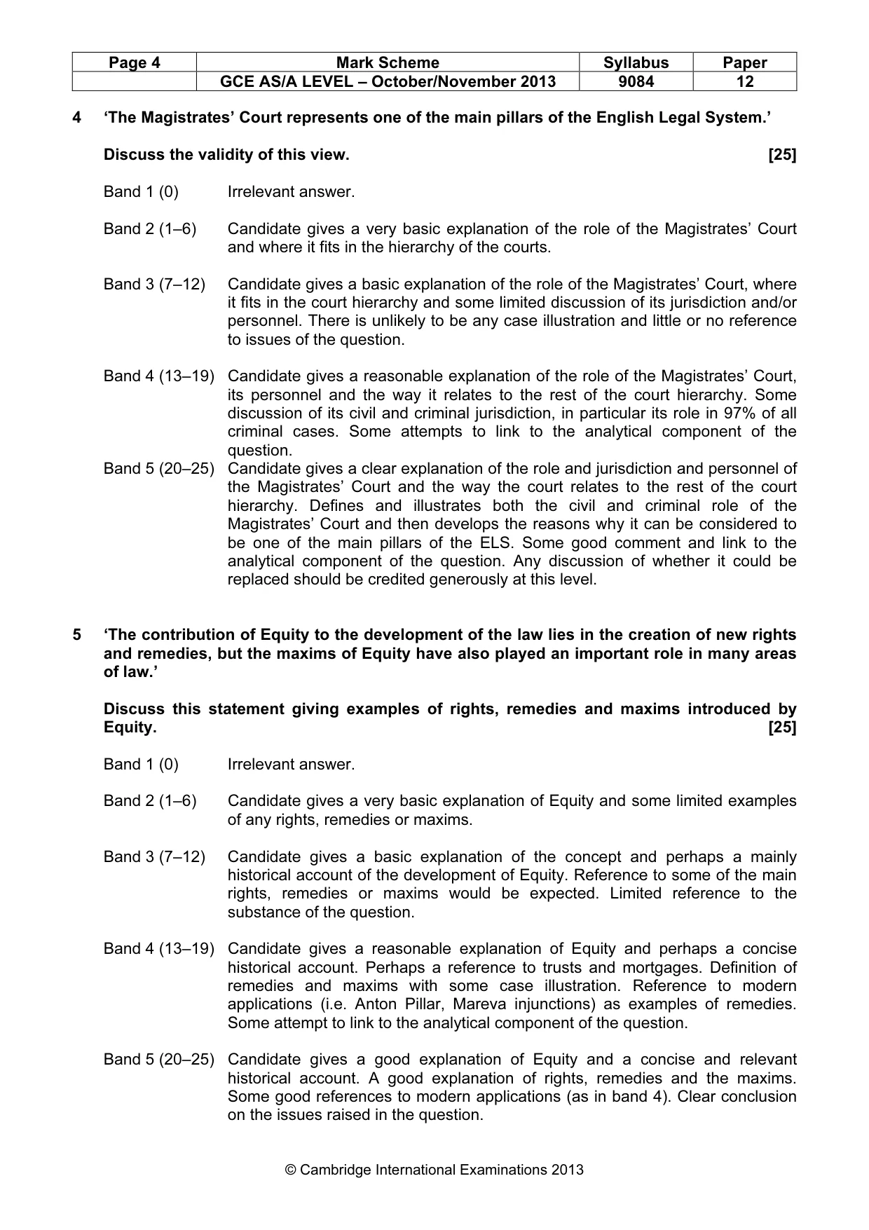 Mark scheme, page 4 of 5
