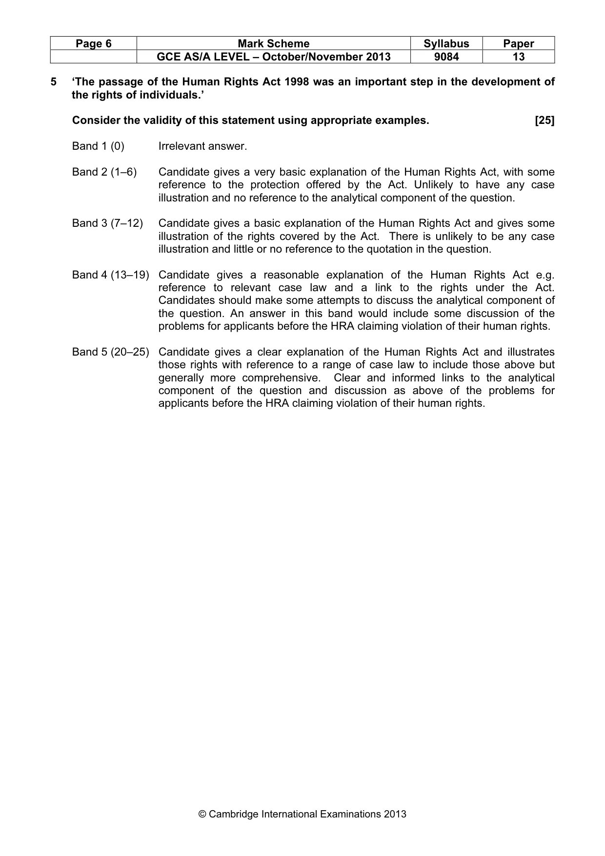 Mark scheme, page 6 of 7