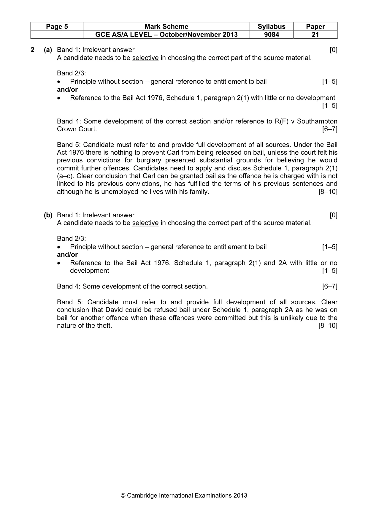 Mark scheme, page 5 of 6