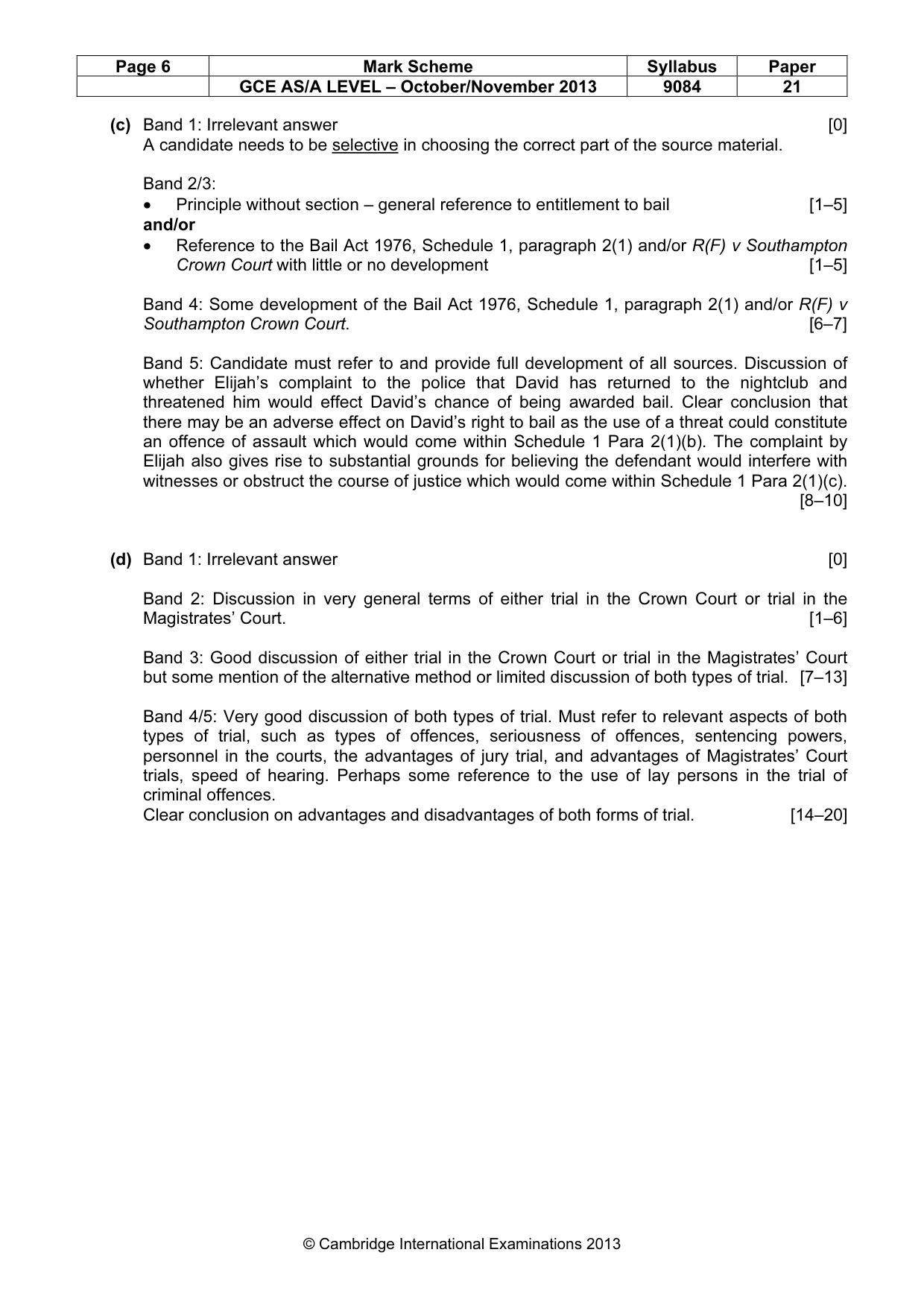 Mark scheme, page 6 of 6