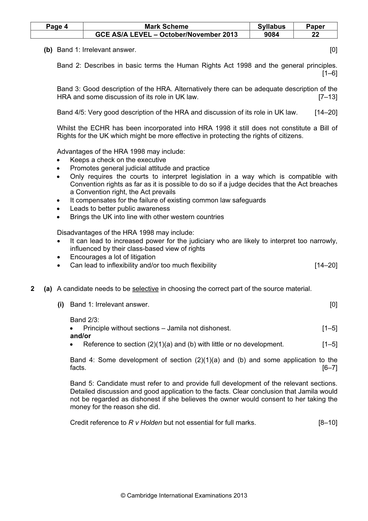 Mark scheme, page 4 of 5
