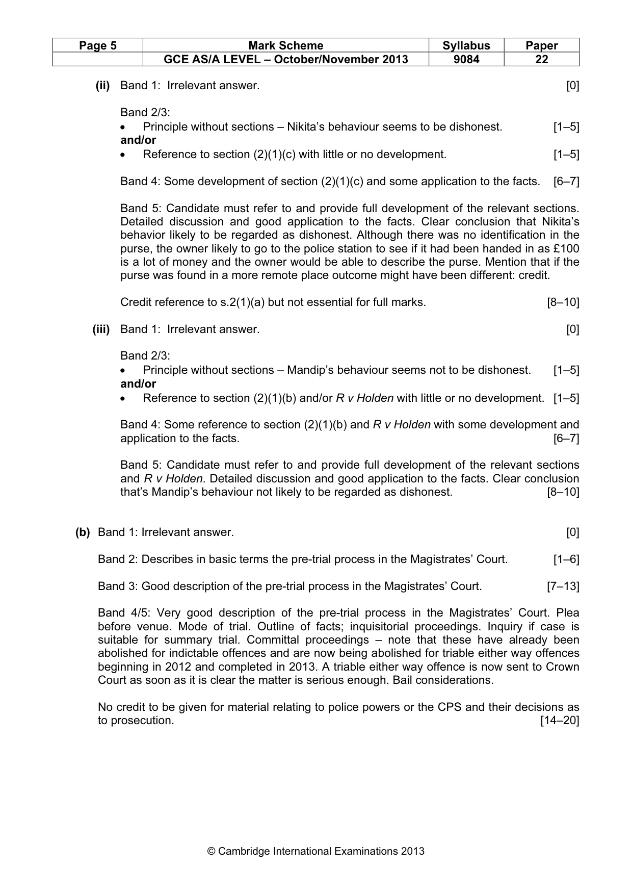 Mark scheme, page 5 of 5