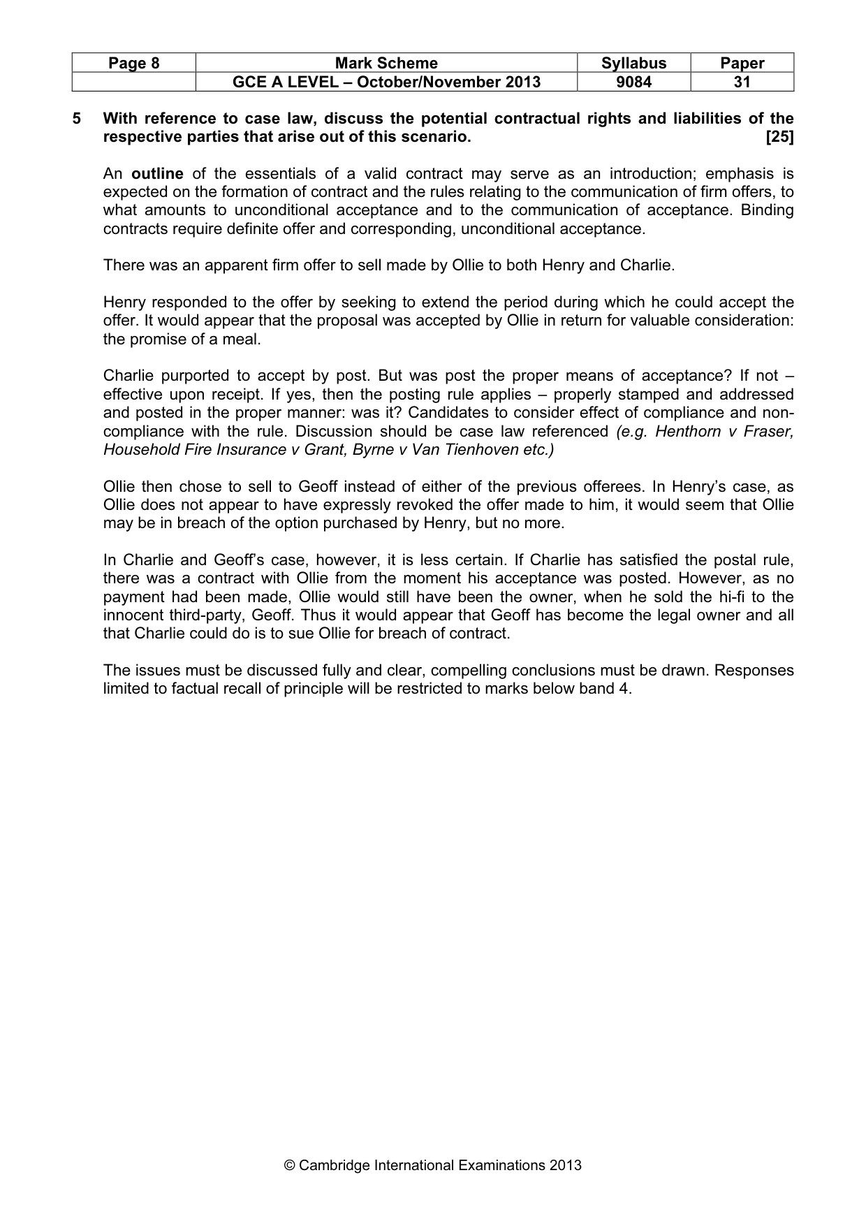 Mark scheme, page 8 of 9