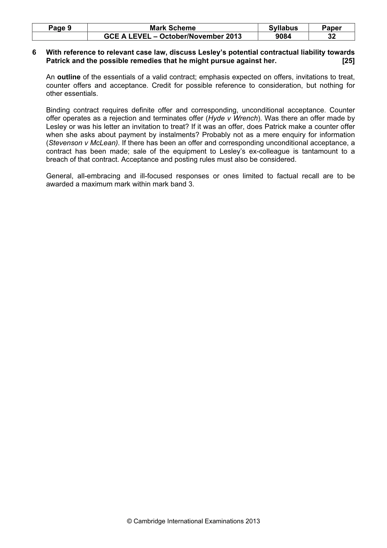 Mark scheme, page 9 of 9