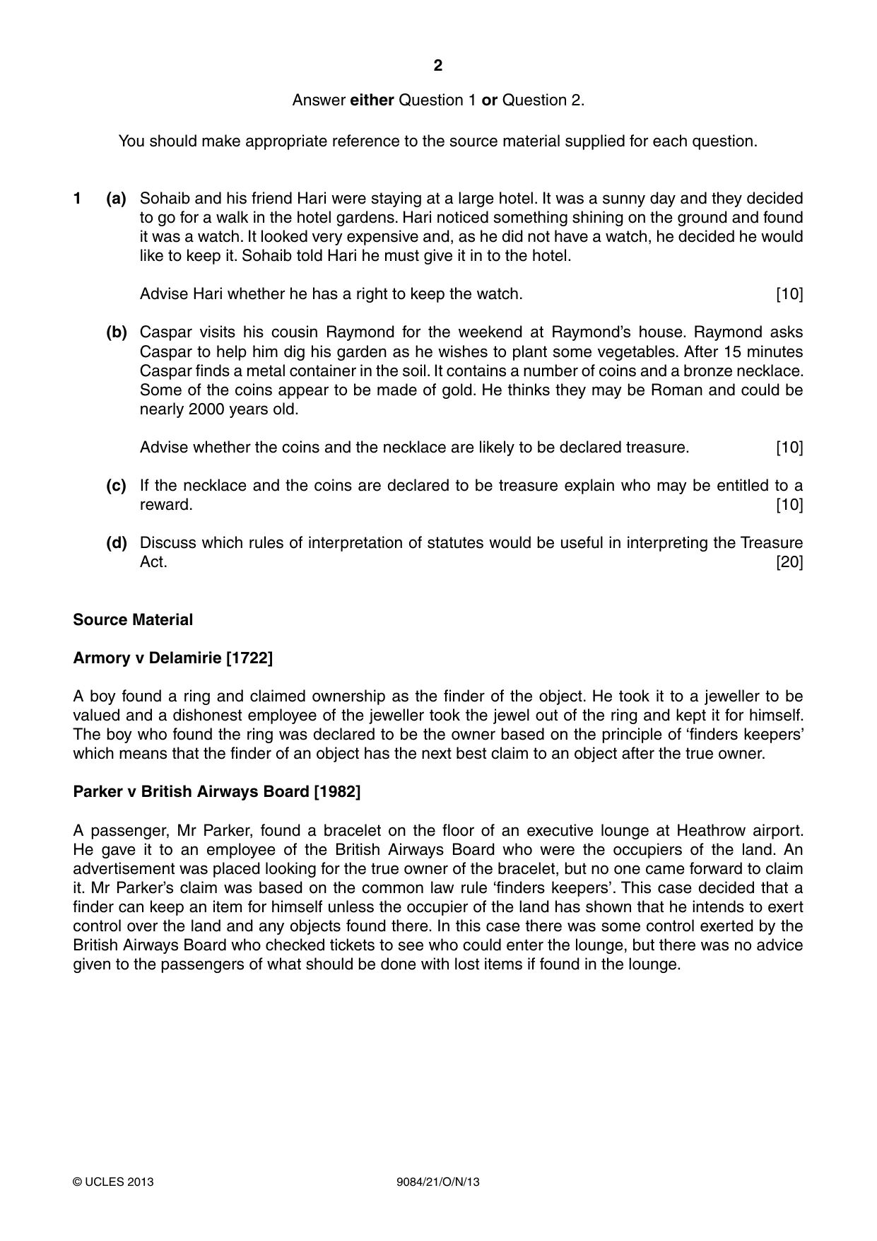 Cambridge A Level Law 9084 2013 Oct/Nov Paper 2 · Variant 1 question paper, page 2 of 8
