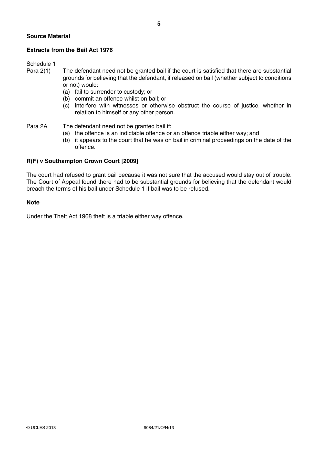 Cambridge A Level Law 9084 2013 Oct/Nov Paper 2 · Variant 1 question paper, page 5 of 8