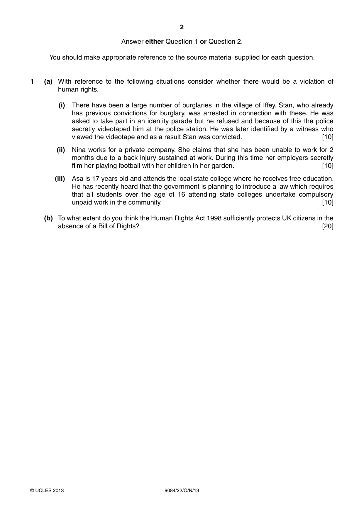 Cambridge A Level Law 9084 2013 Oct/Nov Paper 2 · Variant 2 question paper, page 2 of 4