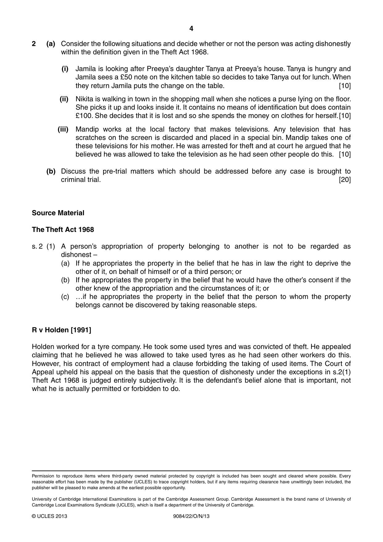Cambridge A Level Law 9084 2013 Oct/Nov Paper 2 · Variant 2 question paper, page 4 of 4