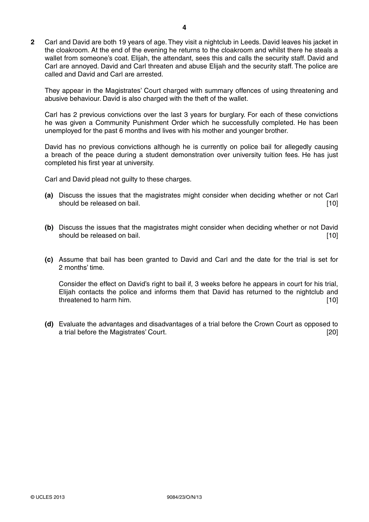 Cambridge A Level Law 9084 2013 Oct/Nov Paper 2 · Variant 3 question paper, page 4 of 8