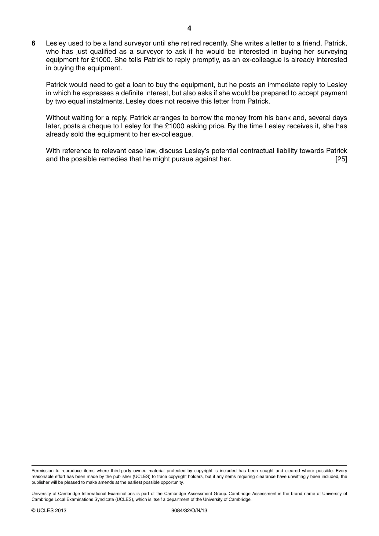 Cambridge A Level Law 9084 2013 Oct/Nov Paper 3 · Variant 2 question paper, page 4 of 4