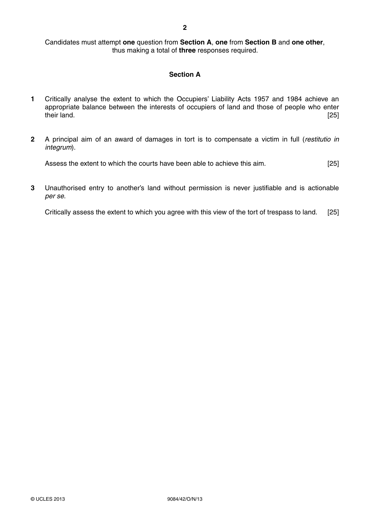 Cambridge A Level Law 9084 2013 Oct/Nov Paper 4 · Variant 2 question paper, page 2 of 4