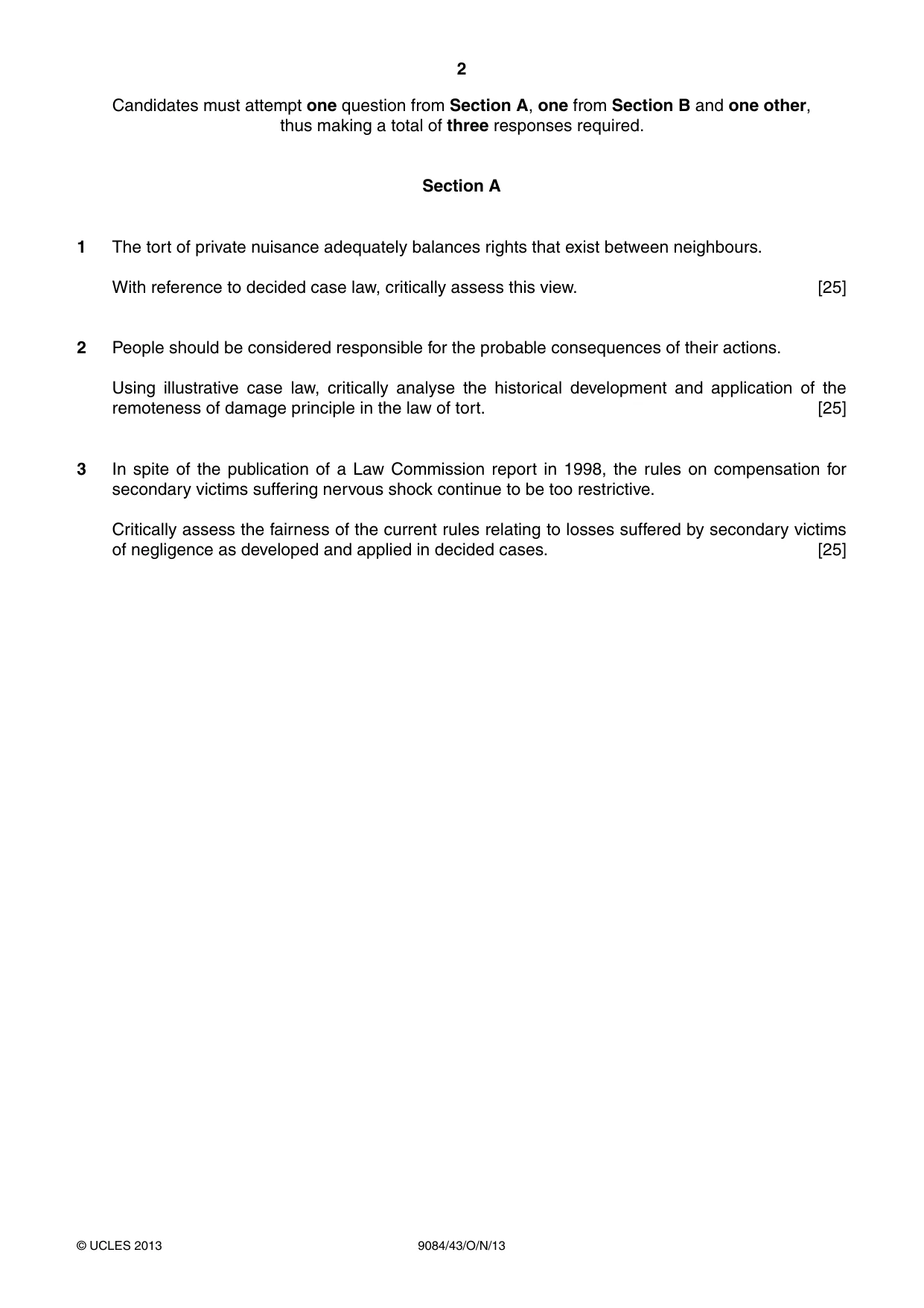 Cambridge A Level Law 9084 2013 Oct/Nov Paper 4 · Variant 3 question paper, page 2 of 4