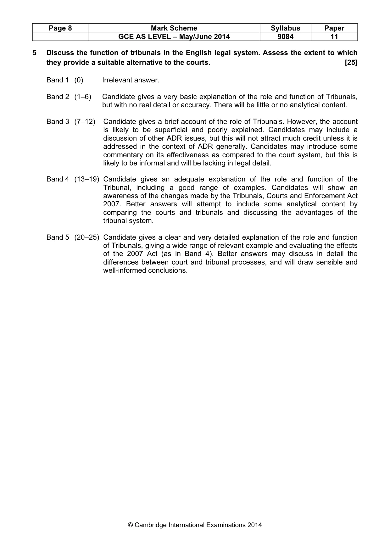 Mark scheme, page 8 of 9