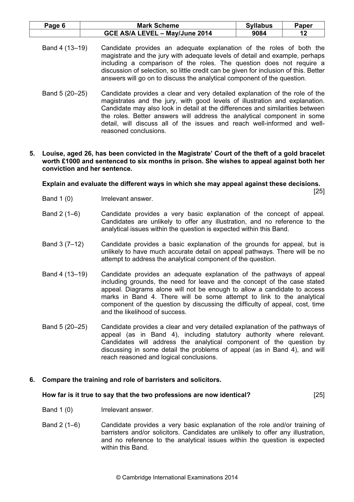 Mark scheme, page 6 of 7