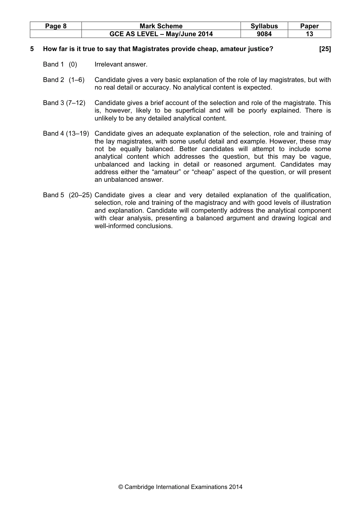Mark scheme, page 8 of 9
