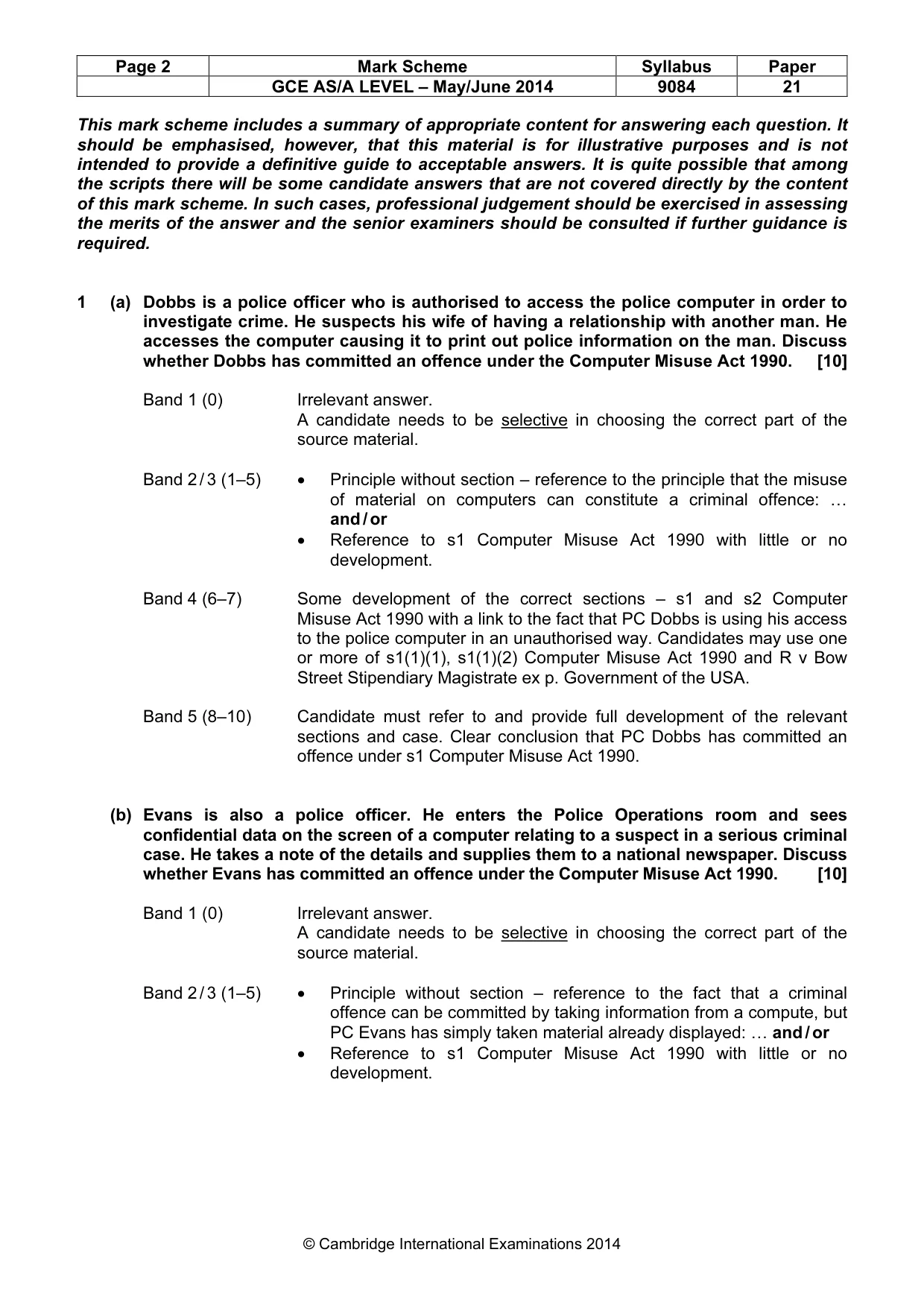 Mark scheme, page 2 of 6