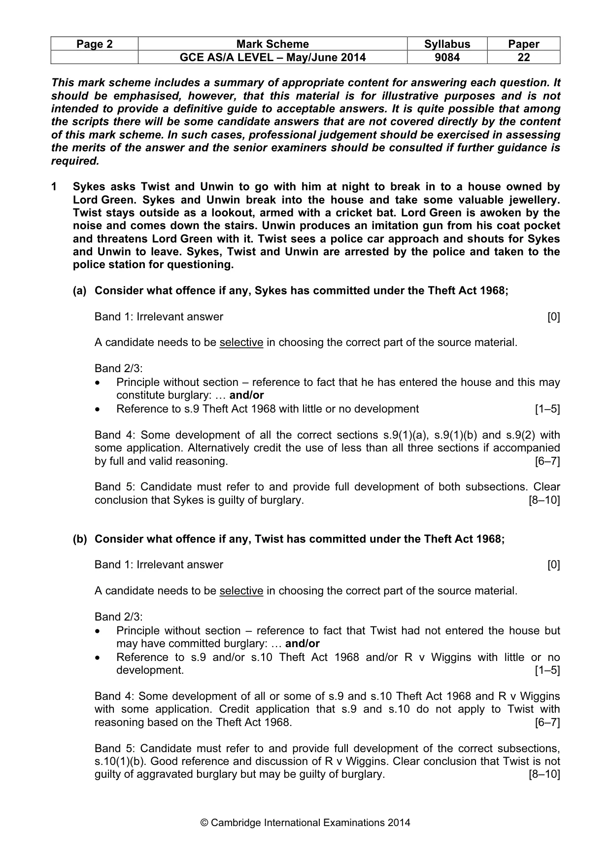 Mark scheme, page 2 of 5