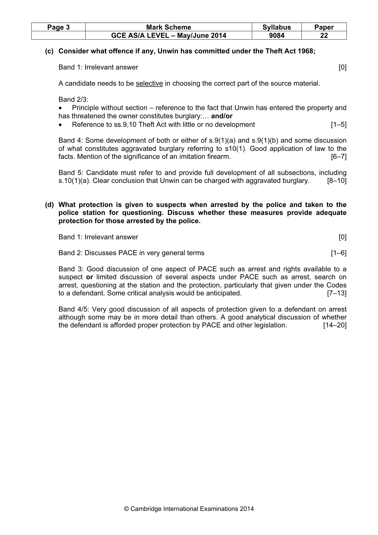 Mark scheme, page 3 of 5
