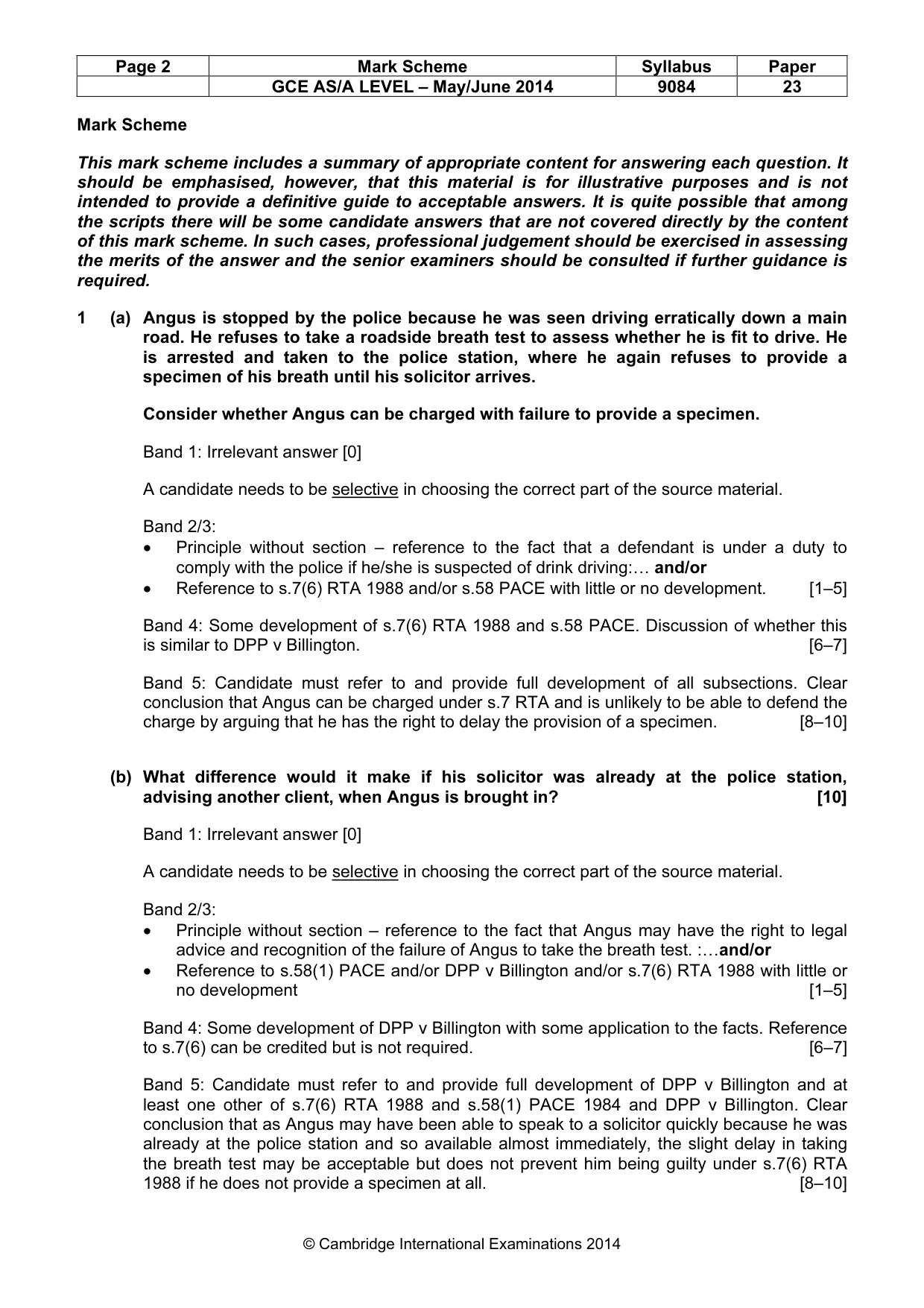 Mark scheme, page 2 of 5