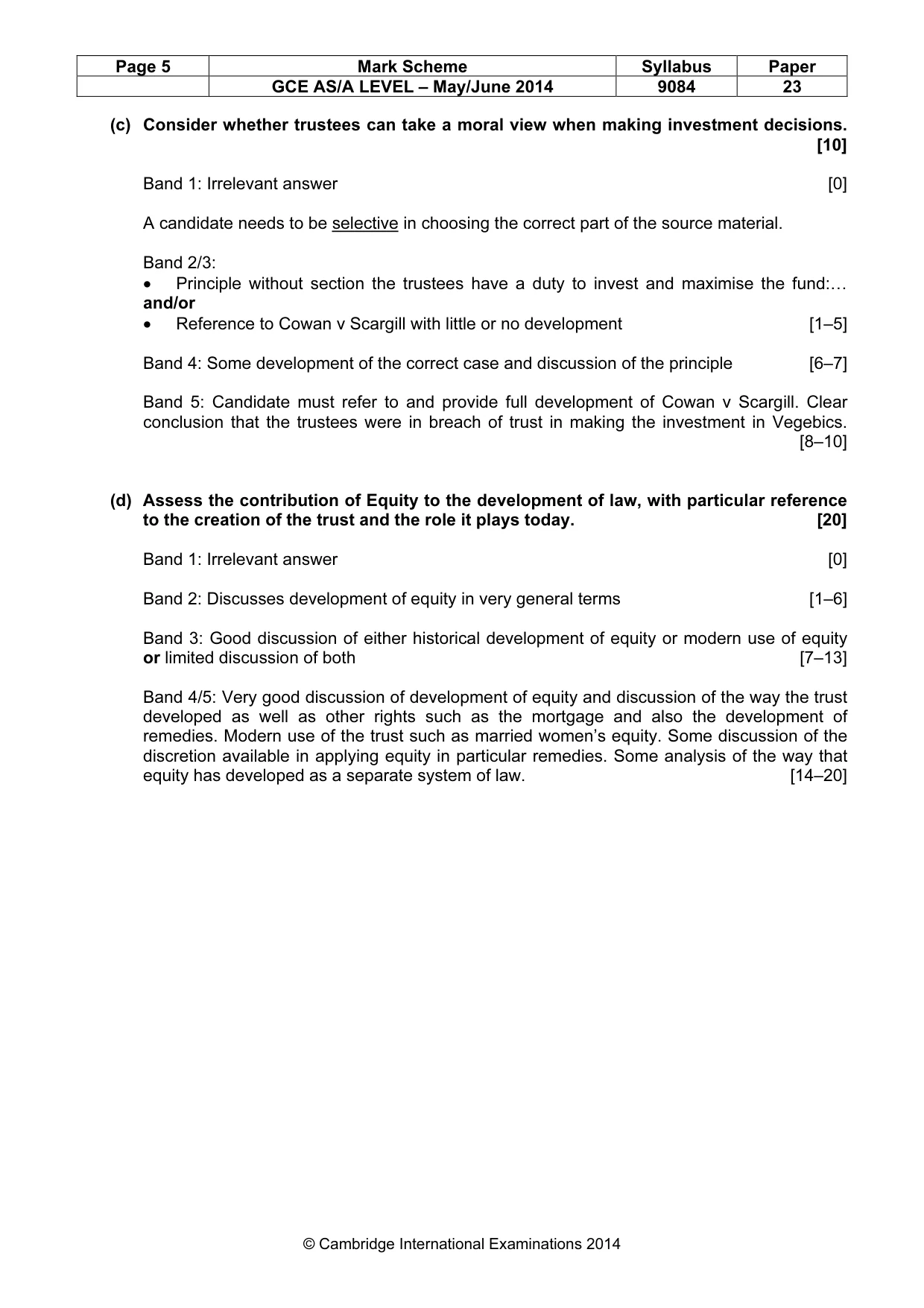 Mark scheme, page 5 of 5