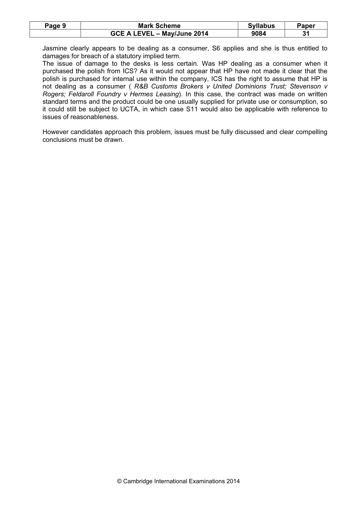 Mark scheme, page 9 of 9