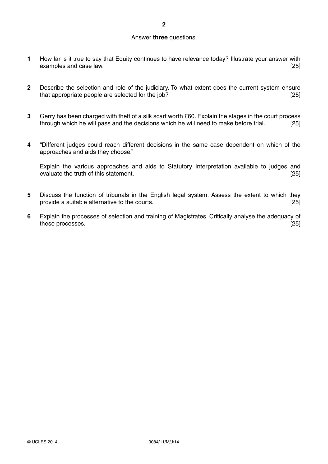 Cambridge A Level Law 9084 2014 May/June Paper 1 · Variant 1 question paper, page 2 of 4